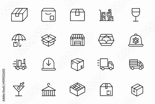 A comprehensive bundle of packing, transport, and logistics-related box icons—perfect for movers, delivery apps, and inventory systems.