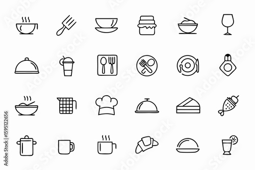 A rich and elegant bundle of dining and food service icons—perfect for menus, POS systems, culinary branding, and food delivery graphics