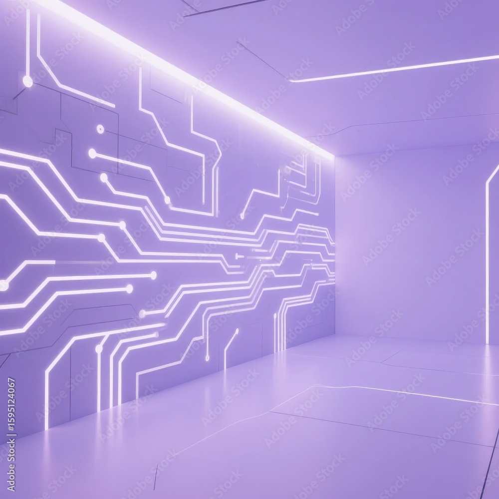 Fototapeta premium Futuristic Room with Illuminated Circuit Patterns