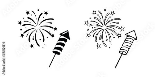 Fireworks icons set, black and white illustration