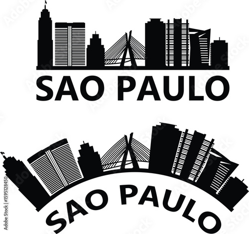 Sao Paulo city skyline silhouette. Sao Paulo Brazil skyline sign. Sao Paulo landscape city design. flat style.