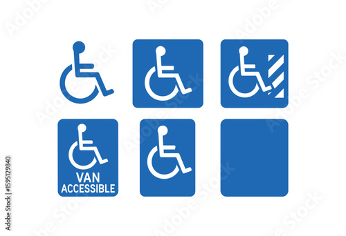 objects blue wheelchair stencil, blue ground icon, access aisle marker, van accessible logo, standard ADA symbol, surface marking solid color icon, outline, vector fills, palette, minimal , isolated