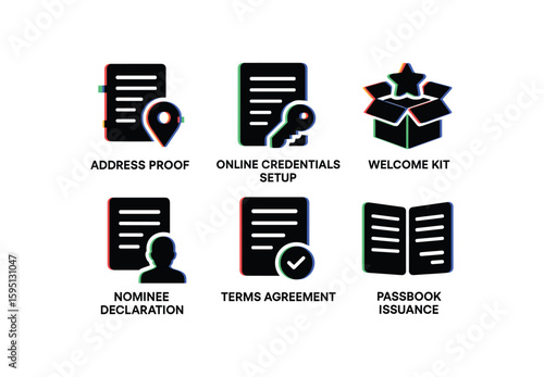address proof copy, online credentials setup, welcome kit, nominee declaration, terms agreement, passbook issuance, , , , , isolated