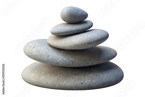 Stacked grey smooth river stones balanced perfectly isolated on transparent background