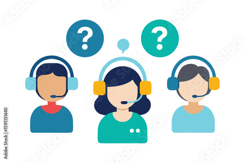 Flat illustration of a call center agent or customer support representative isolated on transparent background