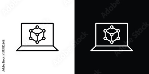 Computer simulation icon in simple linear style.