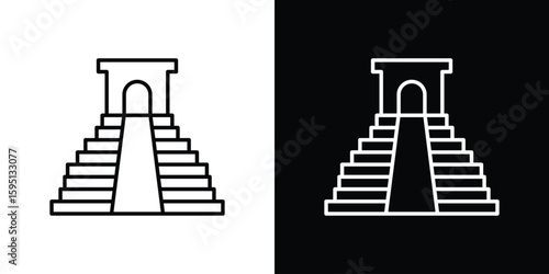 Chichen Itza icon in simple linear style.