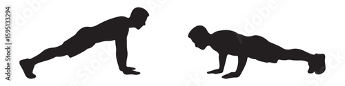 A set of black silhouettes depicting men and women performing various strength training exercises like squats and lunges with weights.