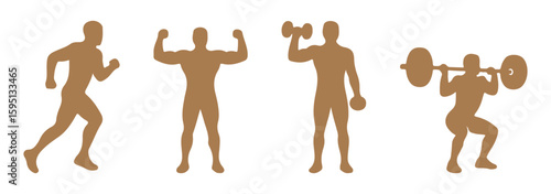 Set of bodybuilders vector silhouettes. Posing muscular