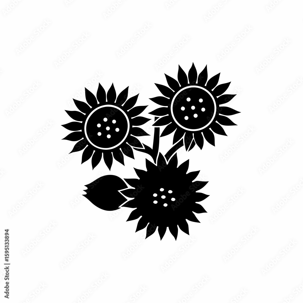 Fototapeta premium creative Sunflowers Icon vector silhouette illustration isolated on white background