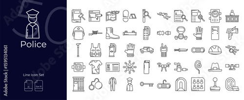 Police Line Editable Icons set. Vector illustration in modern thin line style of police icons: law, profession, gun, etc