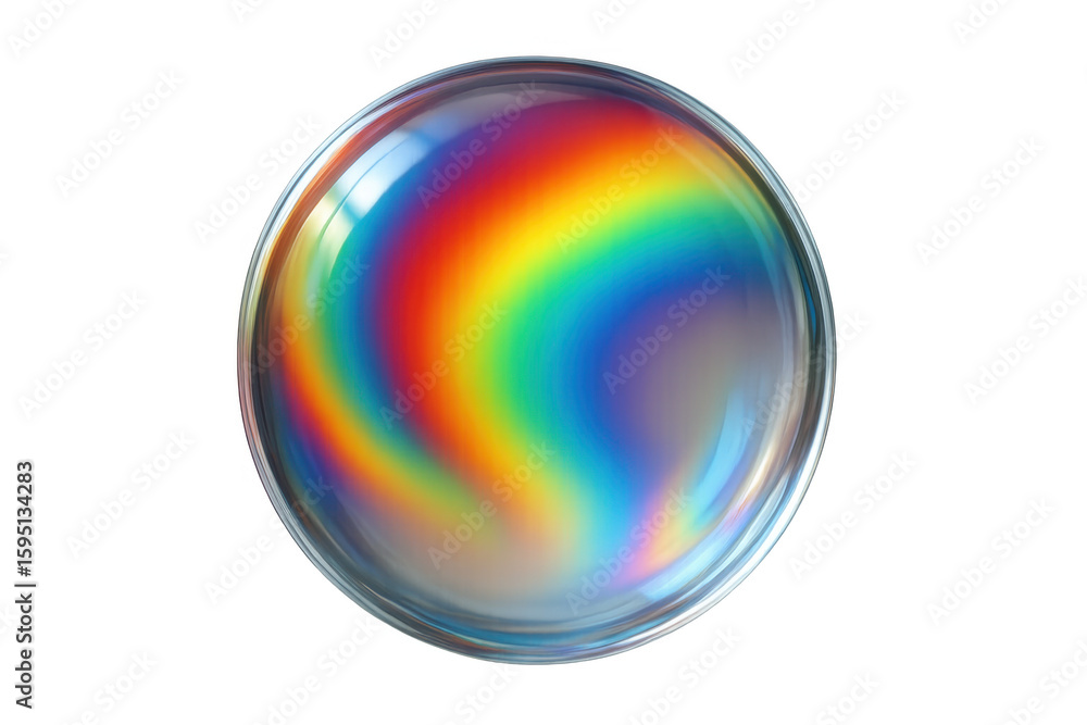 Obraz premium Crystal glass orb capturing prismatic light reflections, spreading colorful spectrum across transparent surface, ideal for creative digital compositions