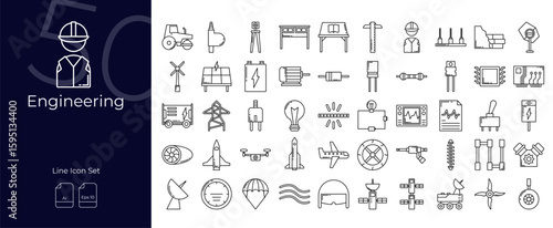Engineering Line Editable Icons set. Vector illustration in modern thin line style of Engineering icons: engineer, manufacturing, machinery, etc