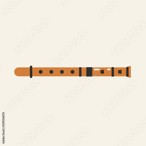 A wooden recorder musical instrument is centered against a light beige background.