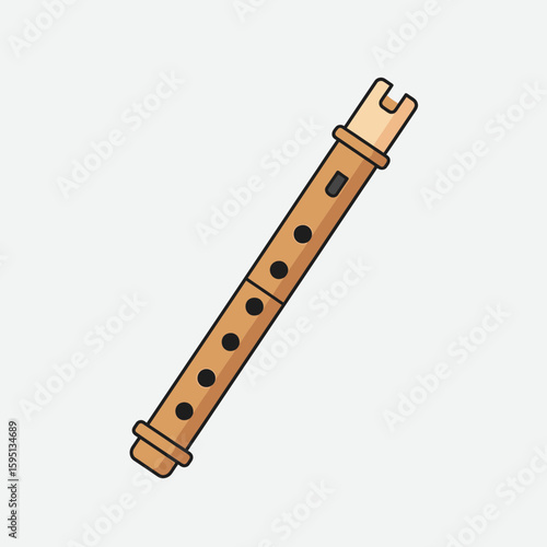 Illustration of a wooden recorder musical instrument isolated on a white background.