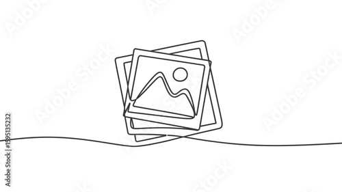 Continuous Line Drawing of Stacked Photos with Mountain Landscape