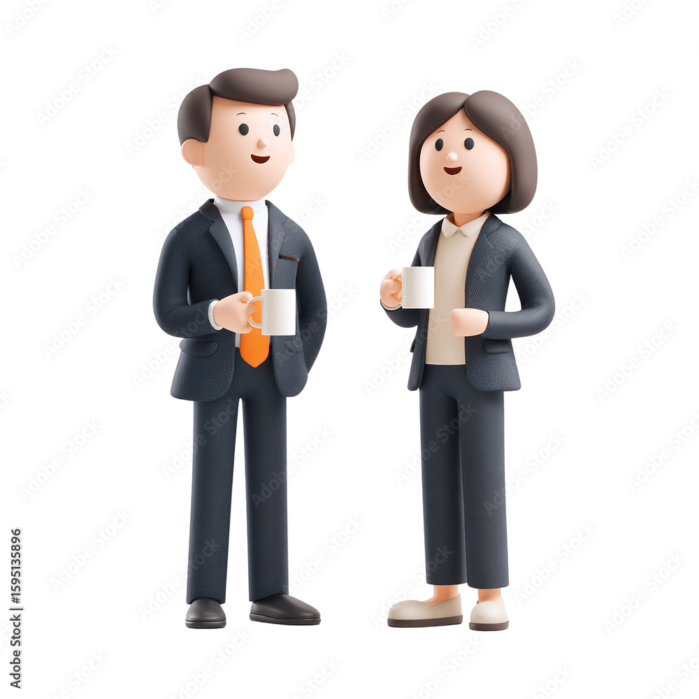 3D business colleagues enjoying coffee break, corporate interaction concept 3D business colleagues enjoying coffee break, corporate interaction concept
