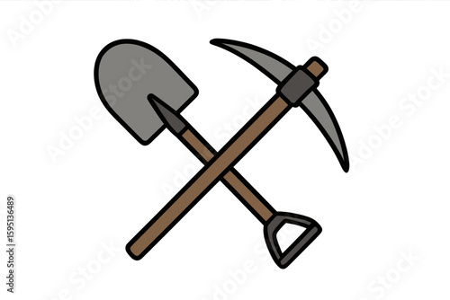 Vector Illustration of Crossed Shovel and Pickaxe