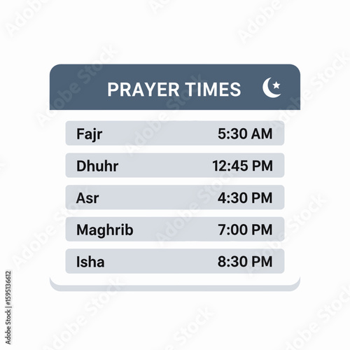 Prayer times schedule with text in a box against a white background.