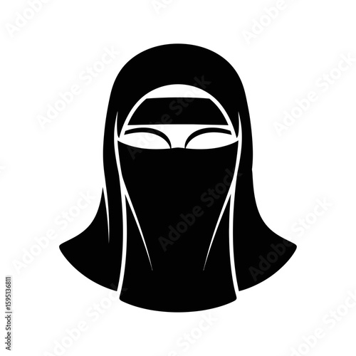 Black and white illustration of a woman wearing a niqab.