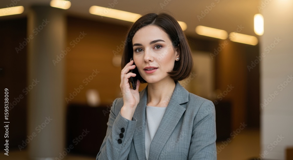Businesswoman Talking On The Phone Whilst Looking Serious Businesswoman Talking On The Phone Whilst Looking Serious