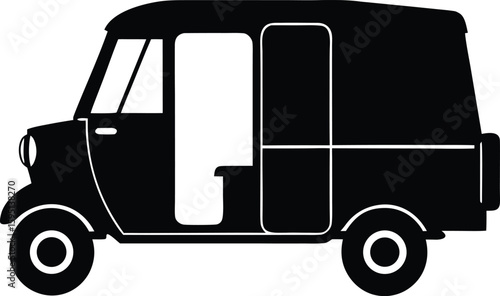 three wheeler tuk tuk silhouette vector illustration