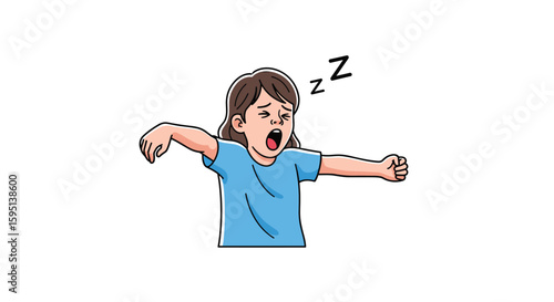 Young Girl Yawning and Stretching Arms Wide Feeling Sleepy and Tired During the Daytime