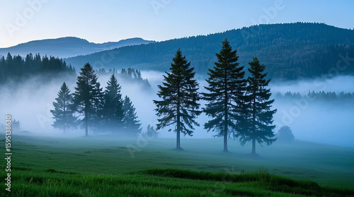 Great Snow solar term, pine forest, clouds and mist, forest natural scenery travel photography