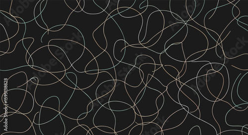 Abstract Dotted Lines and Dashed Curves Intertwined on a Dark Background with Subtle Glints and Glitches Creating a Dynamic Visual Texture and Flow