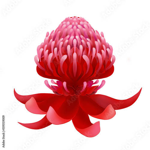 Illustration of a waratah flower head on white background 
