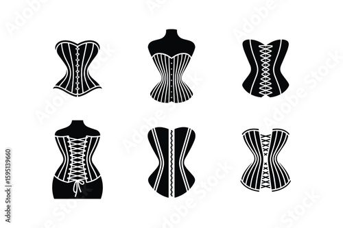 Black corsets with lacing and vertical stripes corsetry silhouette