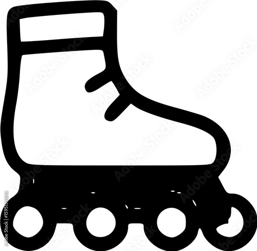 Simple black and white illustration of a single inline skate.