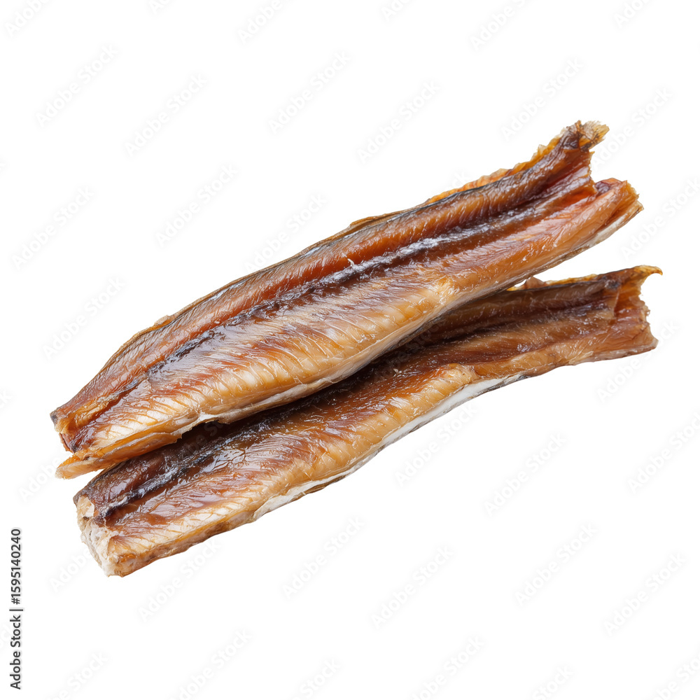 Smoked eel fillets on white background Smoked eel fillets on white background