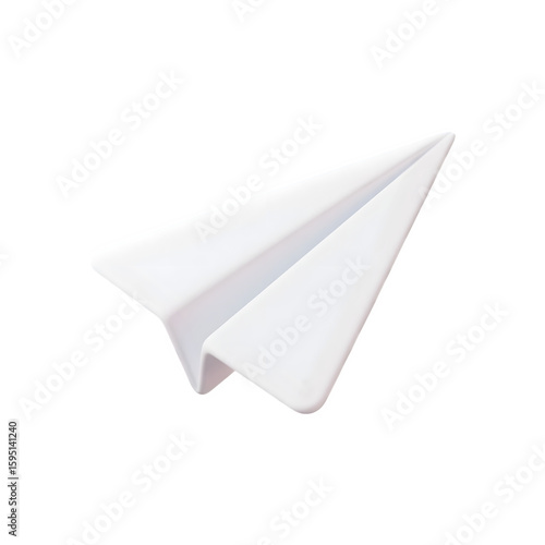 3d rendering A simple white paper airplane flying forward on a transparent background isolated on transparent background