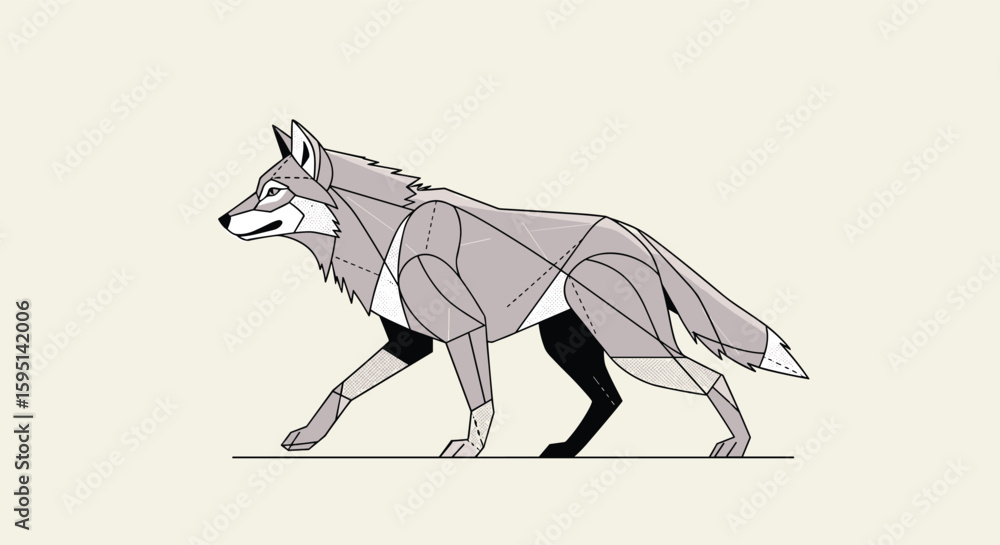Fototapeta premium Animated Illustration of a Stylized Fox Walking Gracefully Through a Landscape