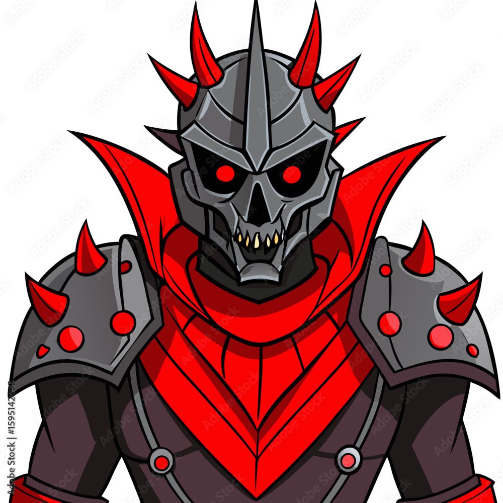 Fototapeta premium Evil Dark Skeleton Warrior with Red Spiked Armor and Glowing Eyes