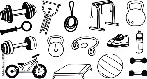 Fitness Equipment and Workout Tools Vector Icon Set