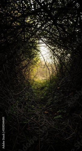 Dark Thicket Tunnel: Mysterious Forest Path Leading to Light
