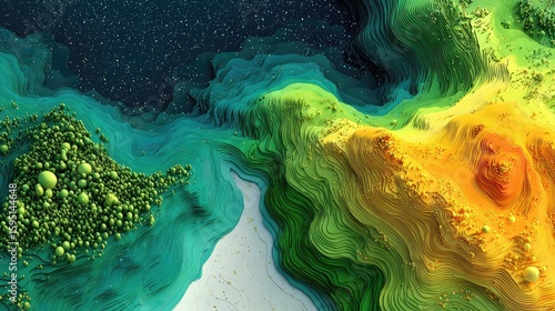 Abstract wallpaper blending corporate branding with spatial analysis.