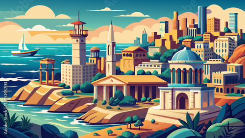 Beirut, Lebanon – Mediterranean charm and cultural resilience meet among Roman ruins and sea views. A layered, emotive city ideal for deep vector storytelling.