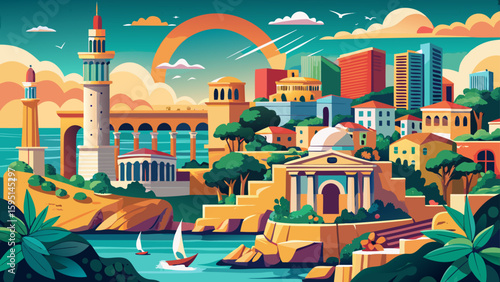 Beirut, Lebanon – Mediterranean charm and cultural resilience meet among Roman ruins and sea views. A layered, emotive city ideal for deep vector storytelling.