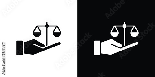 Justice scales in Hand icon vector, solid illustration, pictogram set.