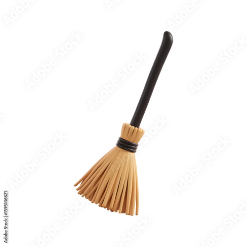 Fototapeta Naklejka Na Ścianę i Meble -  3d rendered A small rustic broom with a black handle and straw bristles isolated on transparent background