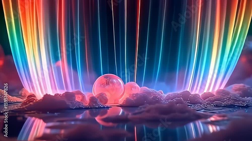 Marvel at a radiant molecule with pulsating layers like aurora curtains, displaying a spectrum of striking reds and blues that interplay seamlessly; the smooth transitions and evolving
