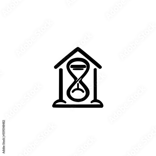 Icon of House with Hourglass Representing Time Flow Patience and Mindful Living at Home
