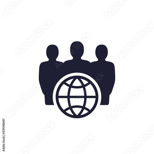 global audience icon with users, people and globe pictogram
