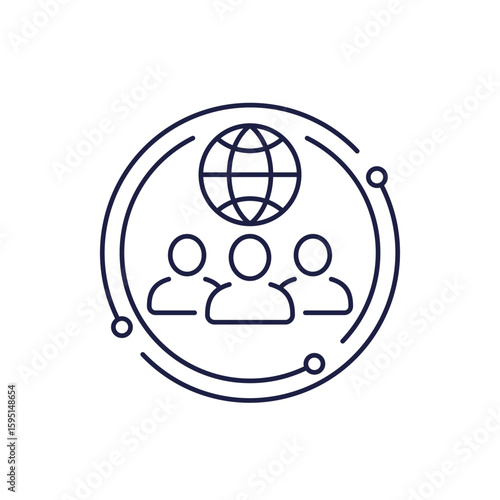 global audience line icon with people on white