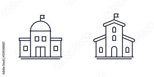 town hall icons, municipal buildings line design on white