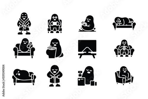 Ghost characters in various relaxed and lazy poses silhouette