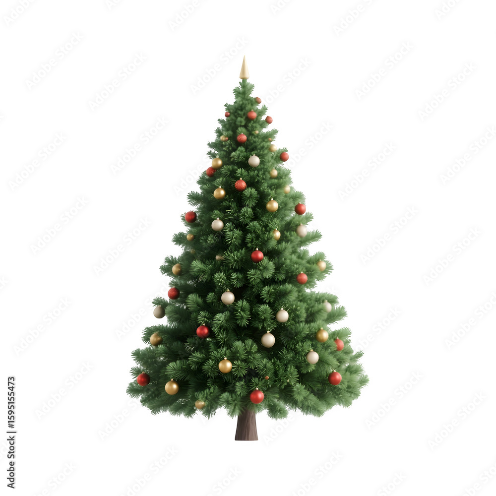 3d rendered A beautifully decorated christmas tree with ornaments and lights isolated on transparent background 3d rendered A beautifully decorated christmas tree with ornaments and lights isolated on transparent background